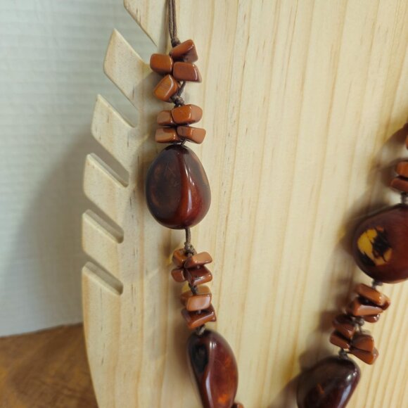 Earth Toned Mixed Material Necklace - Picture 6 of 10
